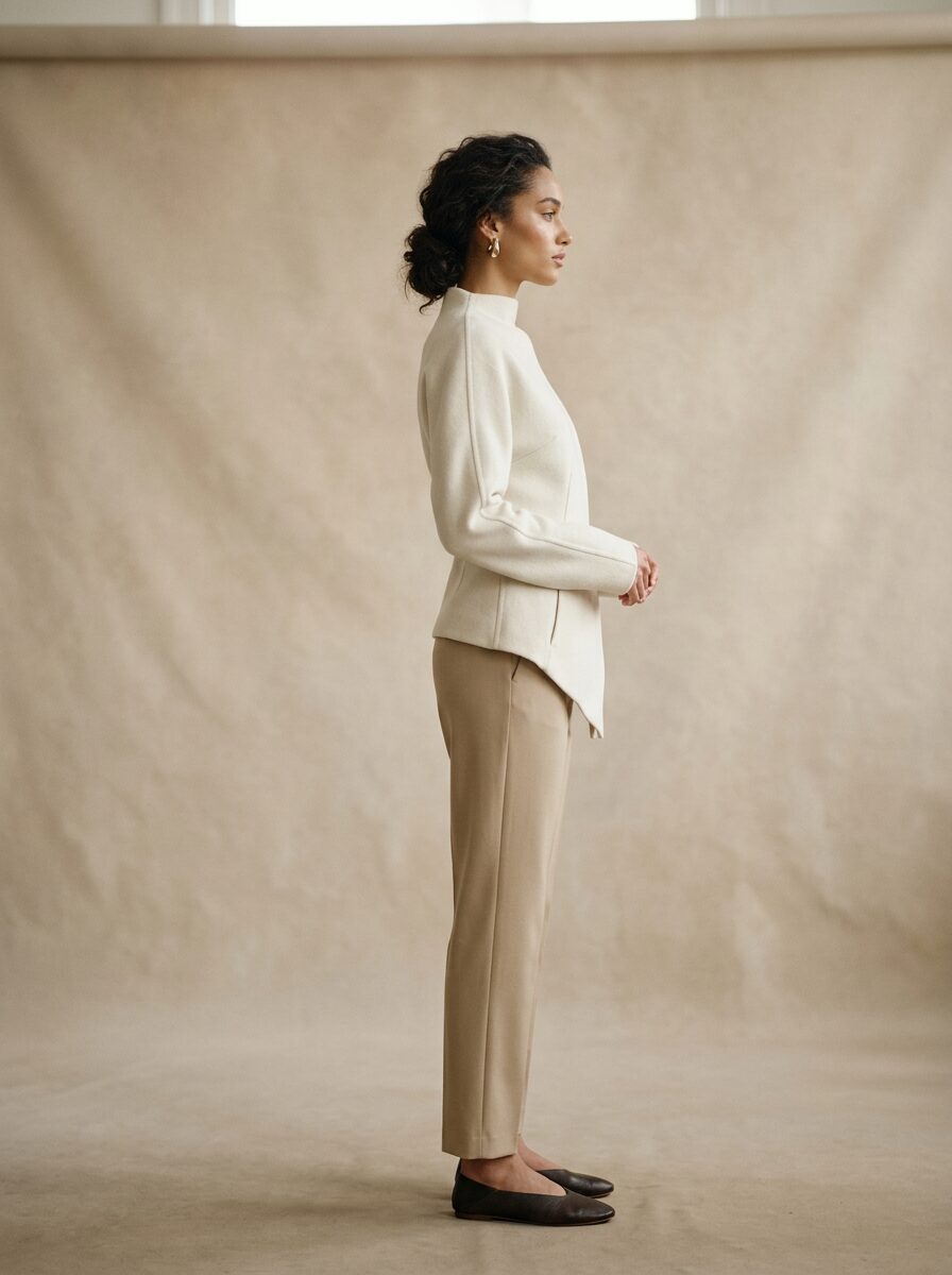 Editorial fashion model in studio light
